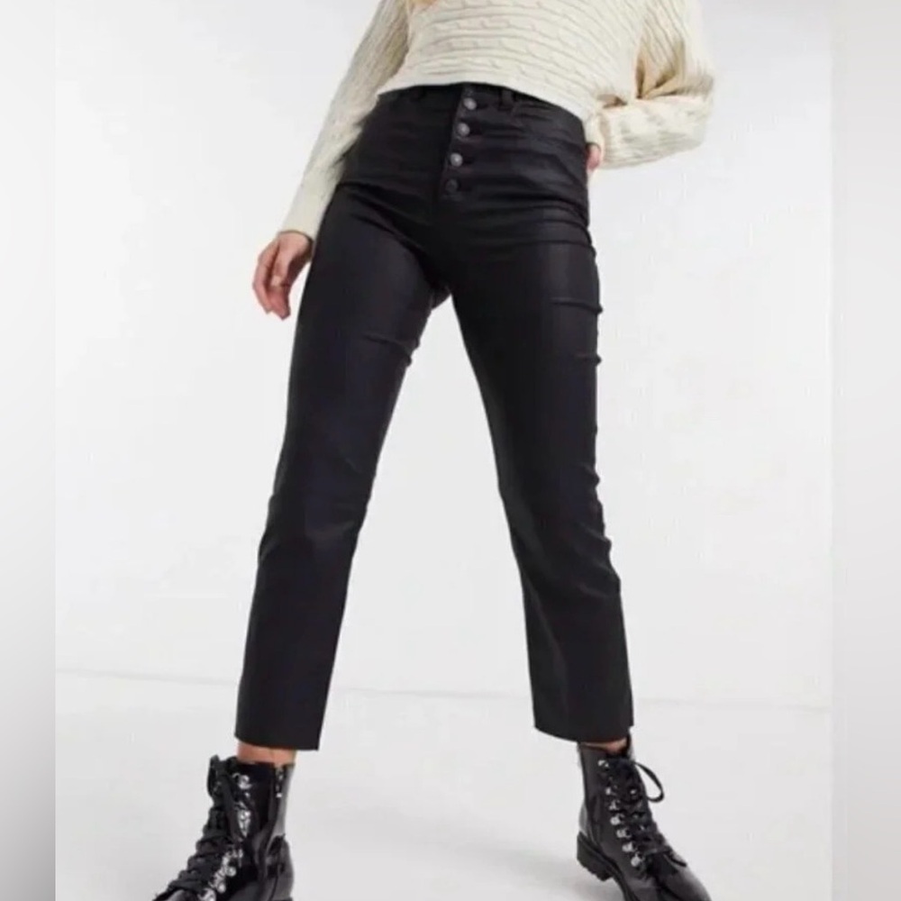 Abercrombie & Fitch coated black ankle straight ultra high rise pants, 4S